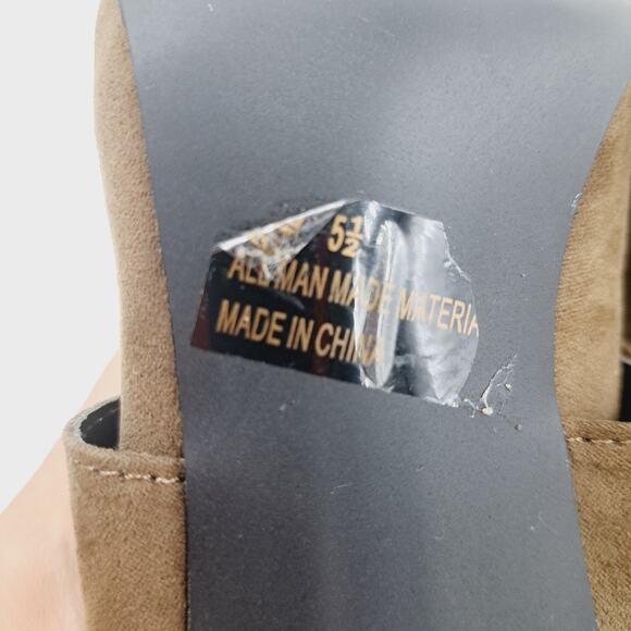 Qupid Khaki Green Cross Strap Goldtone Buckle Stilletto Heel Pointy Toe 5.5 - Picture 9 of 9